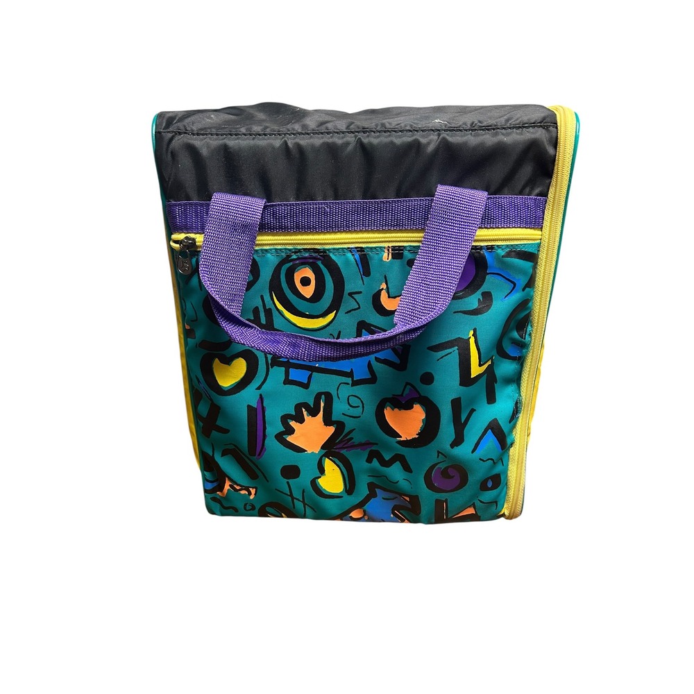 Vintage 90s Wiz Personal Locker Backpack SPI Organizer Geometric Memphis Teal